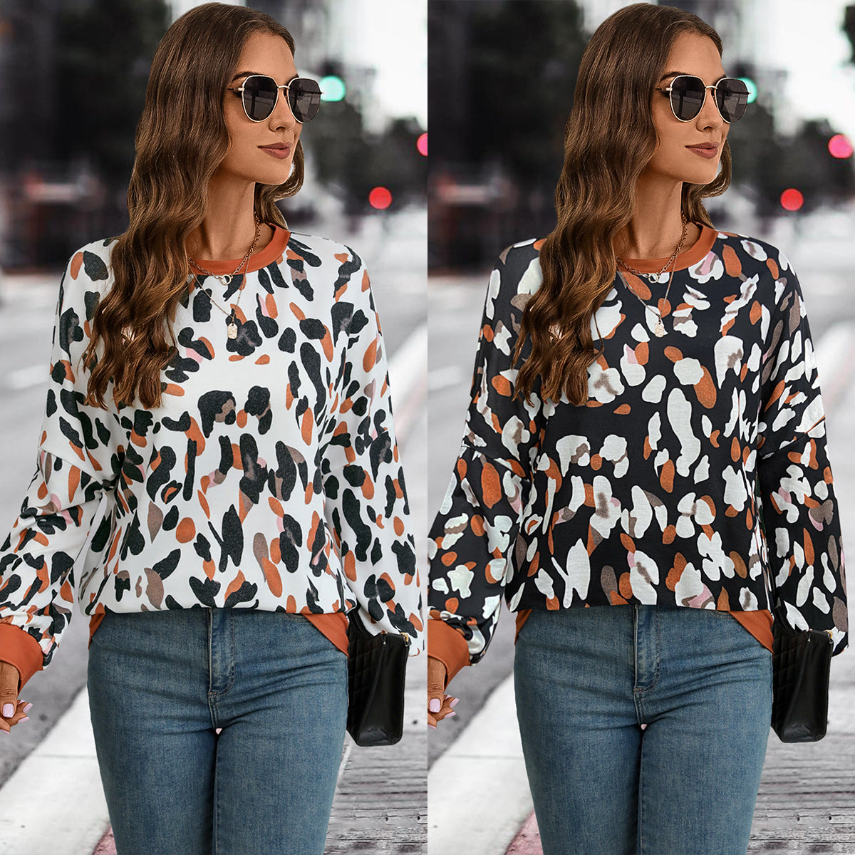 Chic Lantern Sleeve Printed Sweater for Casual Daily Wear