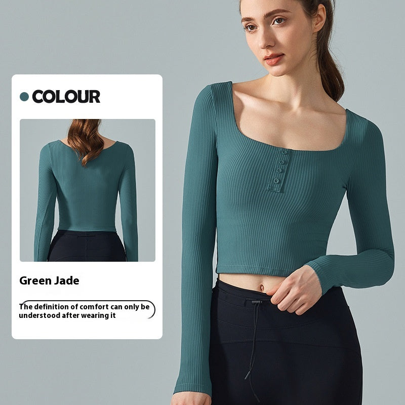 Women's Slim-Fit Long Sleeve Yoga & Pilates Top with Chest Pad