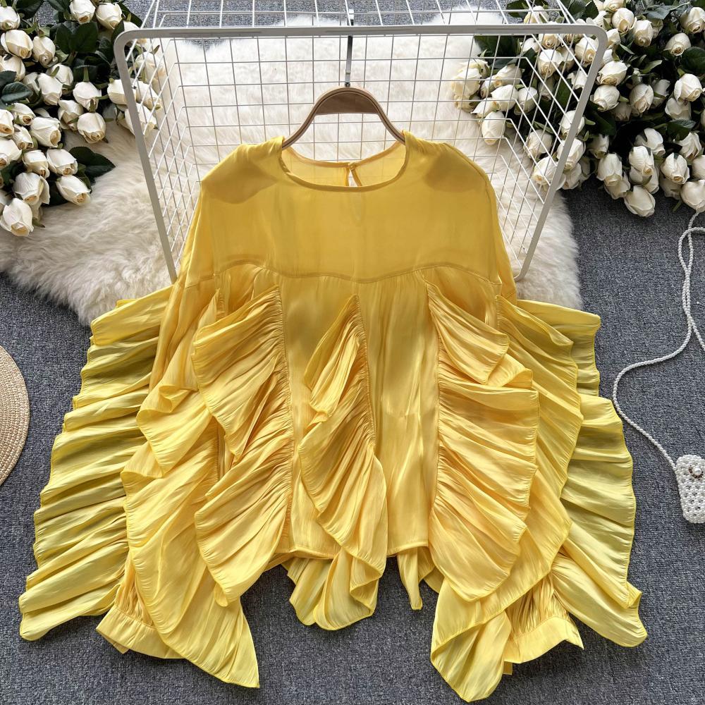 Irregular Ruffled Long-sleeved Chiffon Shirt