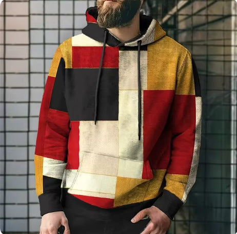 Colorblock Plaid Hooded Sweatshirt