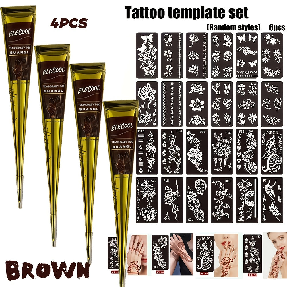 Temporary Semi‑Permanent Tattoo Paste – Brown & Black with Random Template Patterns (Waterproof, Safe & Non‑Irritating)