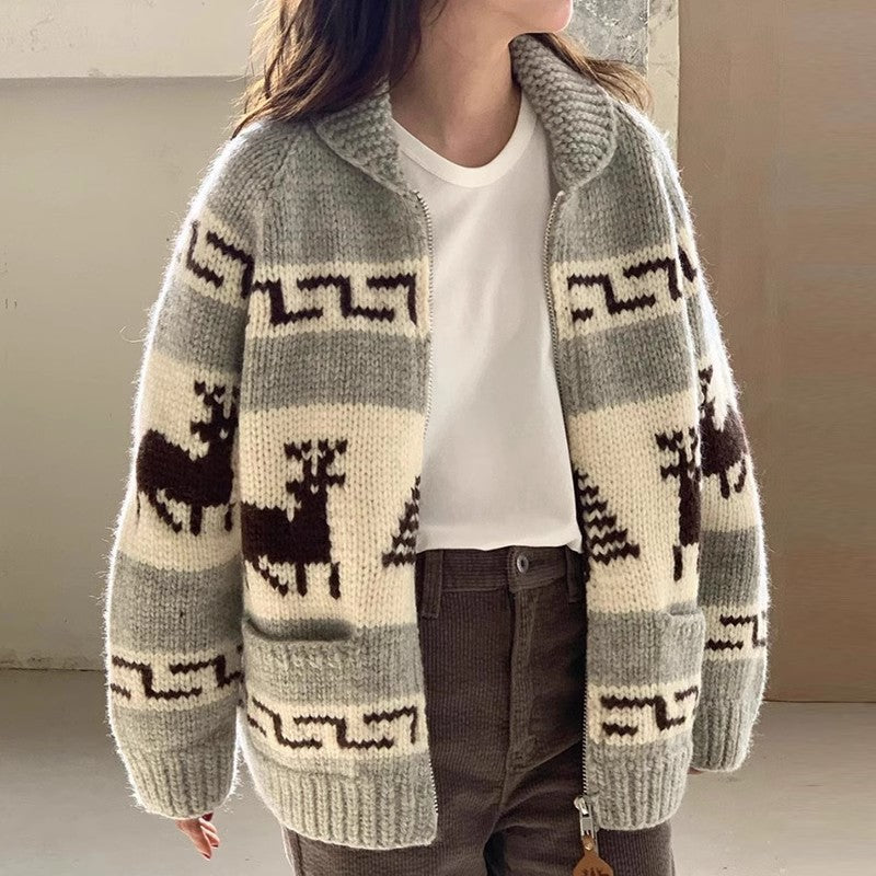 Korean Style New Christmas Atmosphere Zipper Sweater