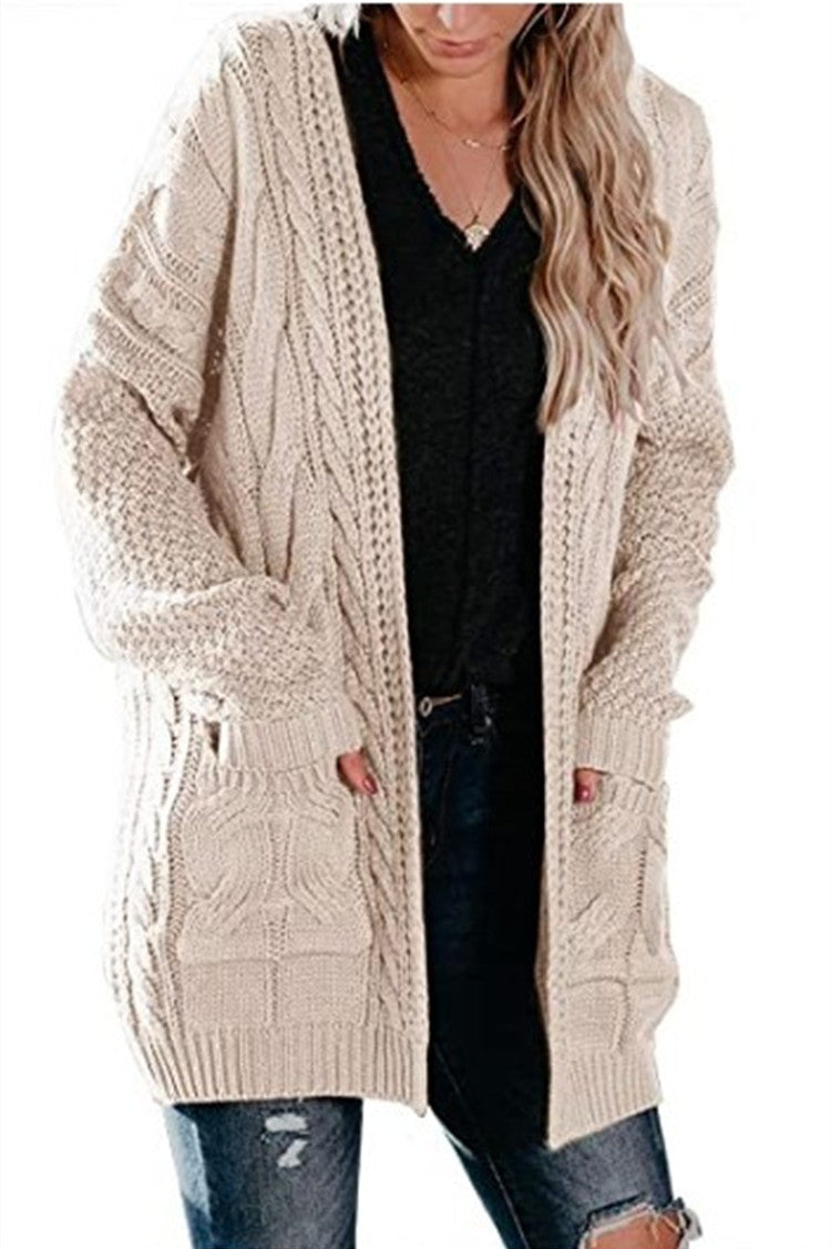 Women's Mid-length Twist Pocket Knitted Cardigan Sweater