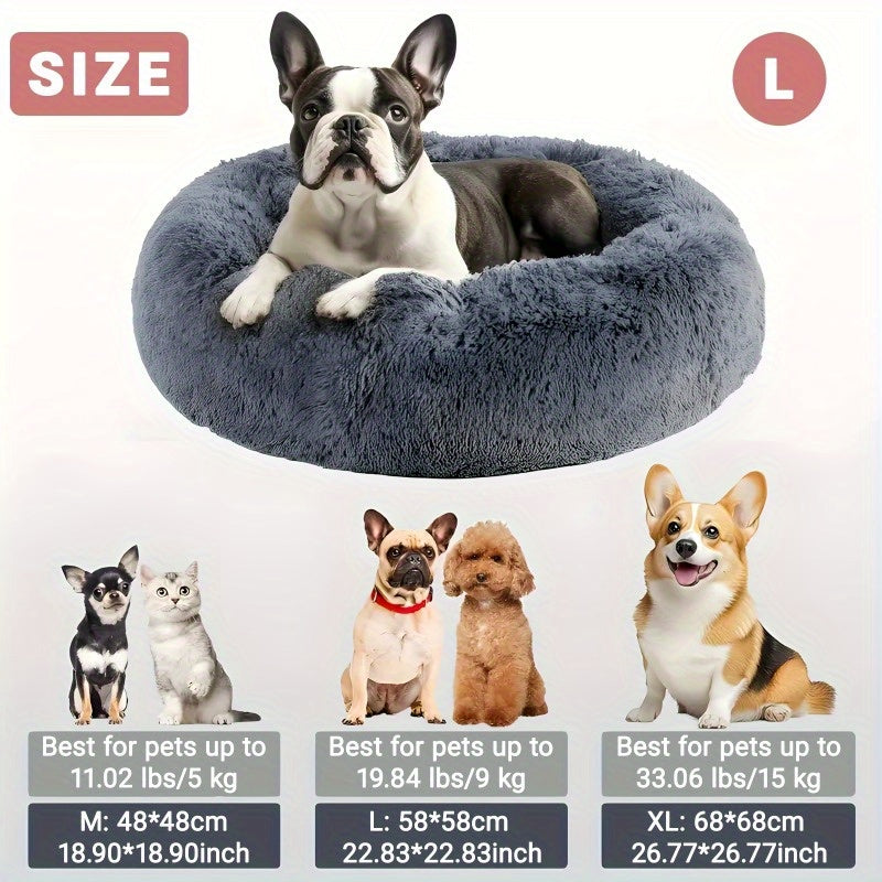 Soft And Cozy Donut Warm Dog Bed Nest, Multiple Sizes For Small To Medium Pets, Long Flannel Deep Sleep Bed, Suitable For Dogs And Cats, All-Season Use, Winter Warmth, Unique Round Design
