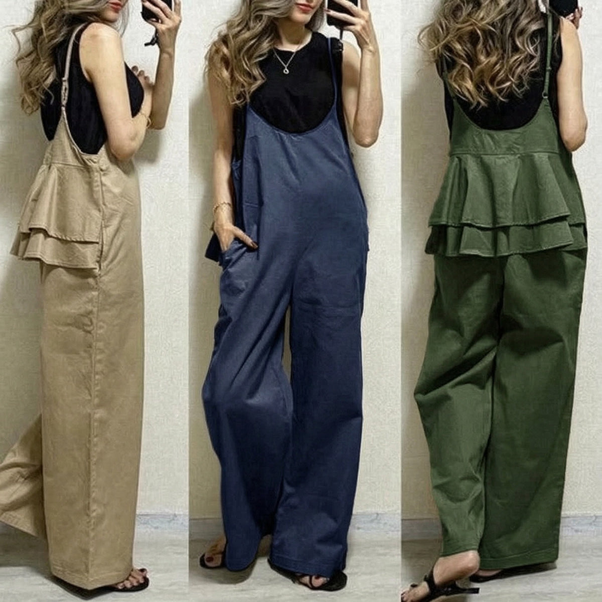 Women's Loose Casual Wide-Leg Ruffle Jumpsuit