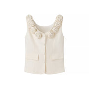 Female Fashion Single-breasted Three-dimensional Flower Vest Jacket