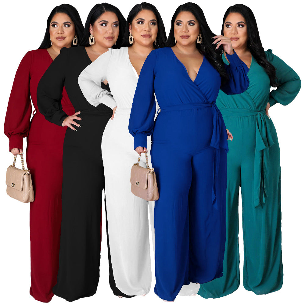 Chic Belted Straight-Leg Solid Jumpsuit