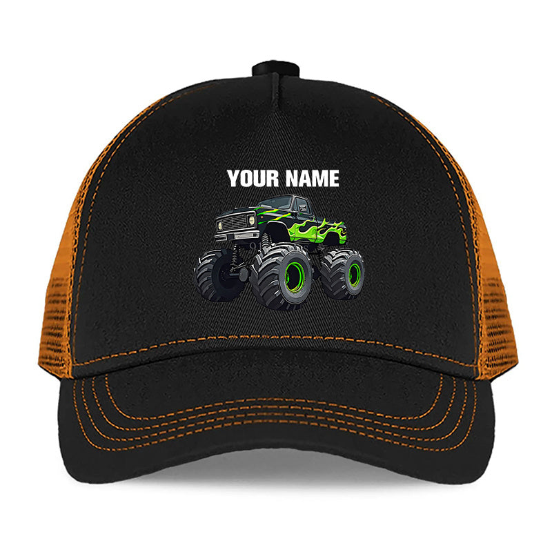 Flexible Kids Baseball Cap – Green Truck Design, Custom Name, Lightweight Fabric