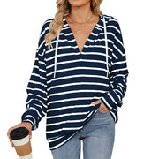 Women's Striped Drawstring Long Sleeve Hoodie Sweatshirt