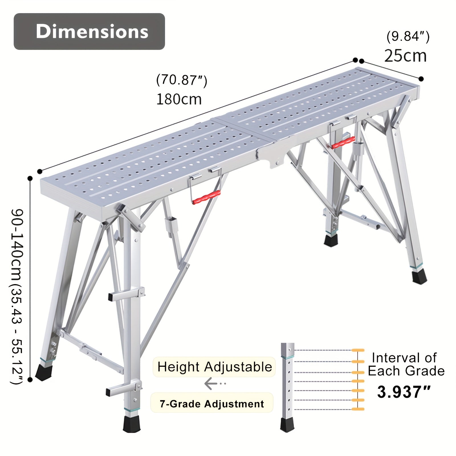 Work Platform Adjustable Folding Scaffolding Portable Step Ladder Height Drywall Bench Heavy Duty Load Capacity 800Lbs for RV Cleaning Painting Car Washing Decorating