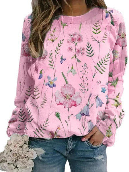 Floral 3D Round Neck Pullover Sweater