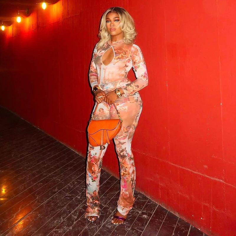 Women's Sexy Cutout Form-Fitting Long Sleeve Jumpsuit