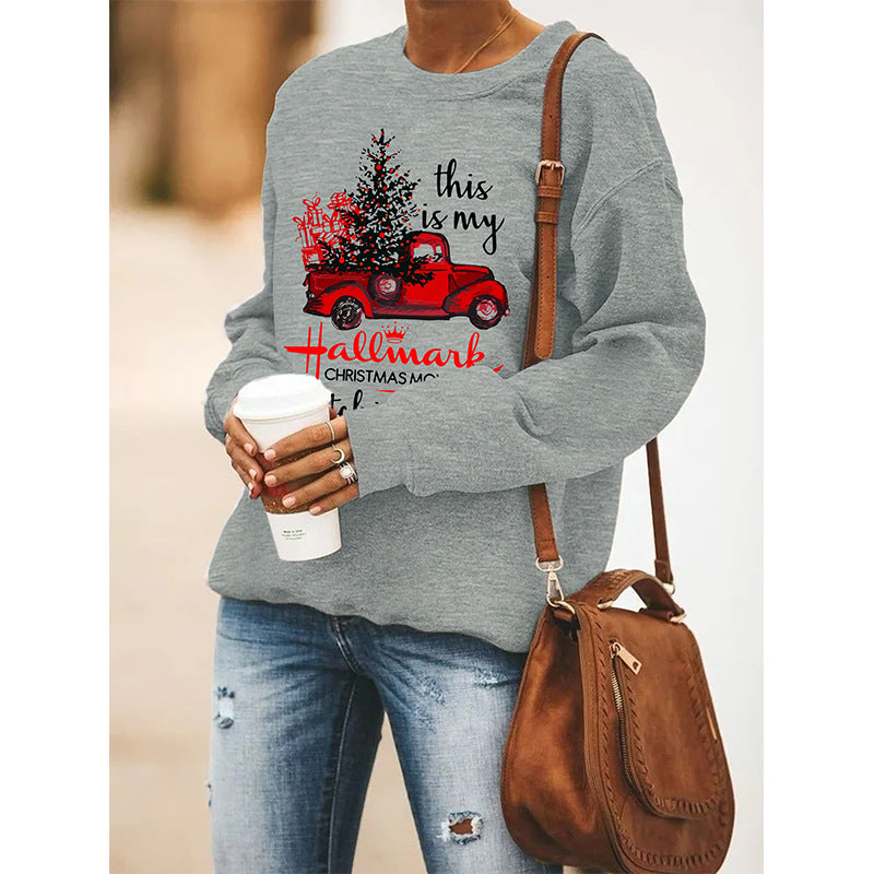 Festive Women's Christmas Print Long Sleeve Pullover Sweater