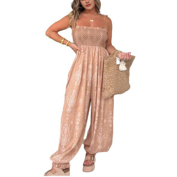 Elegant Caramel Sleeveless Straight-Leg Jumpsuit