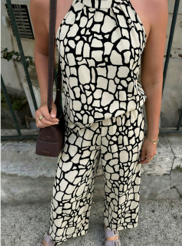 Boho Floral Print Halter Neck Loose Casual Jumpsuit