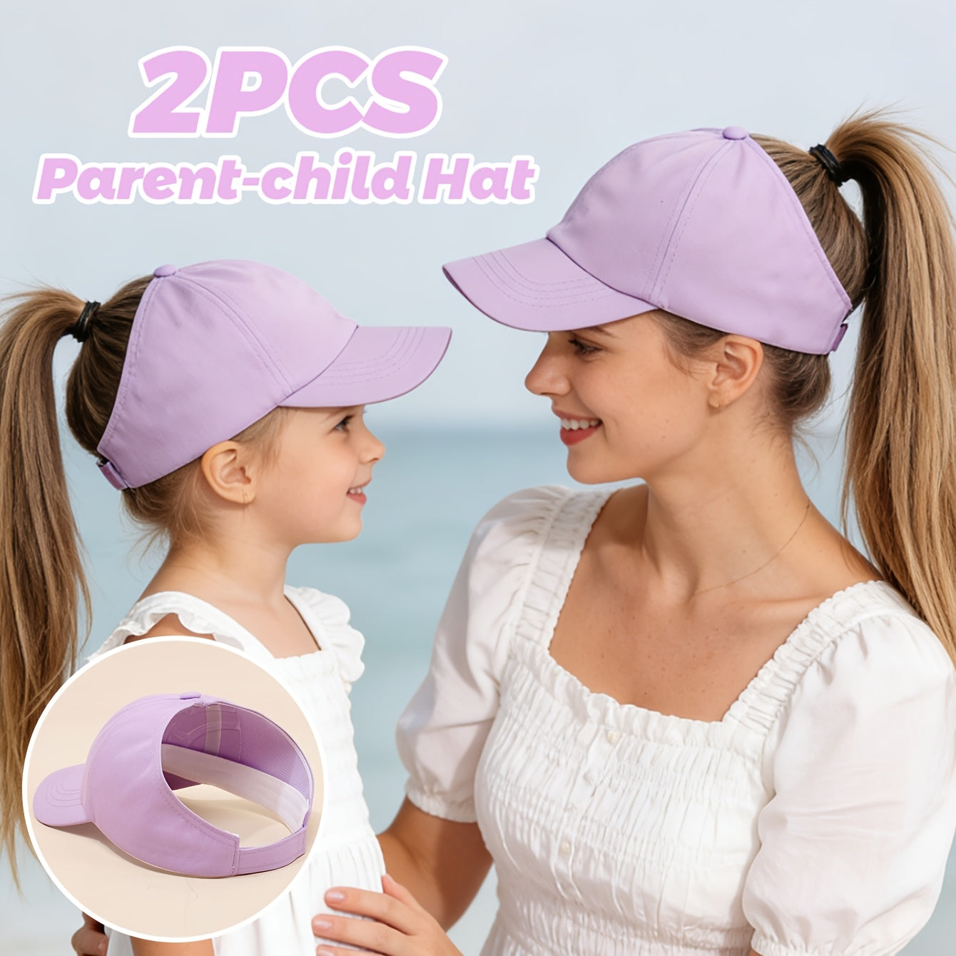 Matching Parent-Child Solid Color Ponytail Baseball Caps (Set of 2)