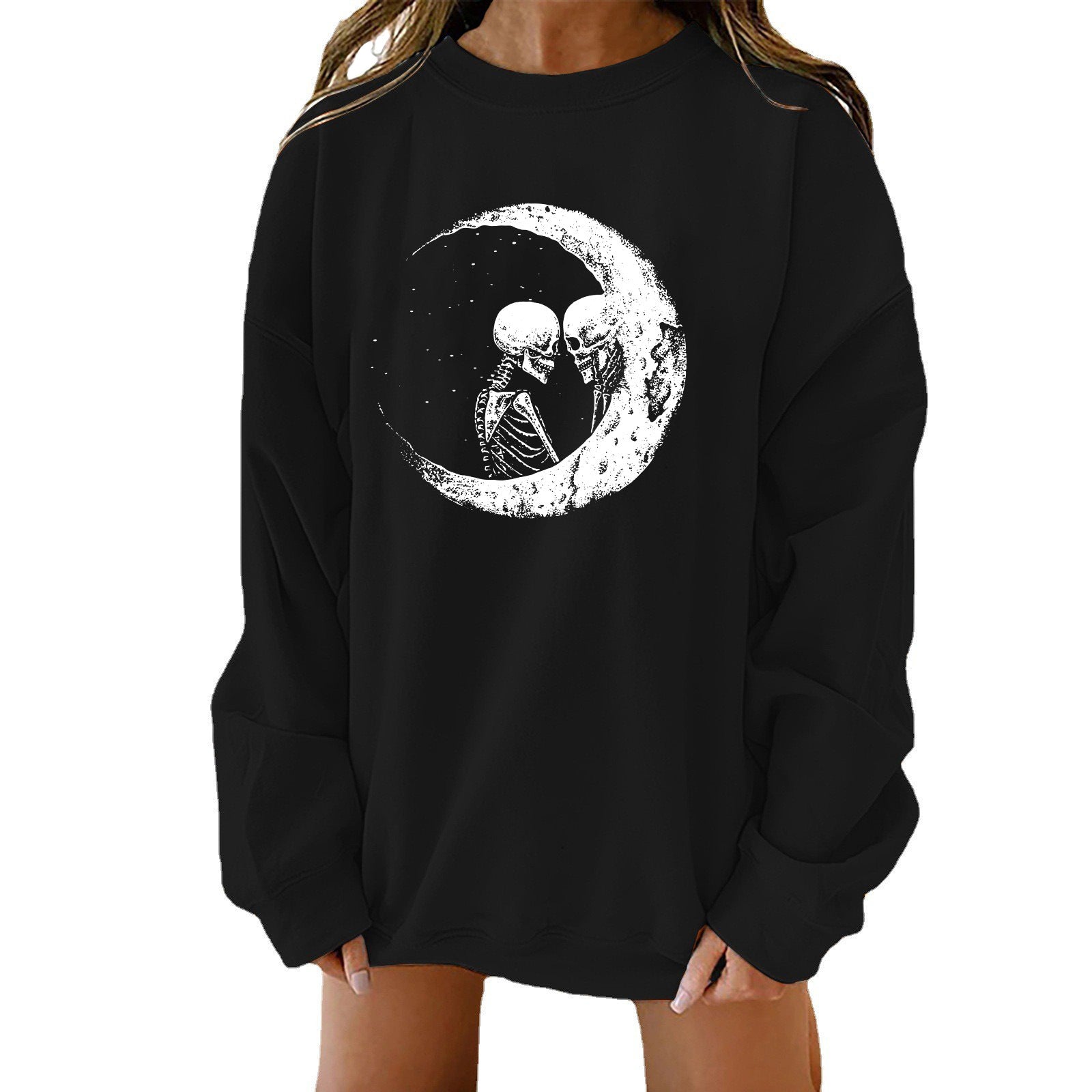 Spooky Chic Halloween Print Loose Crewneck Sweatshirt