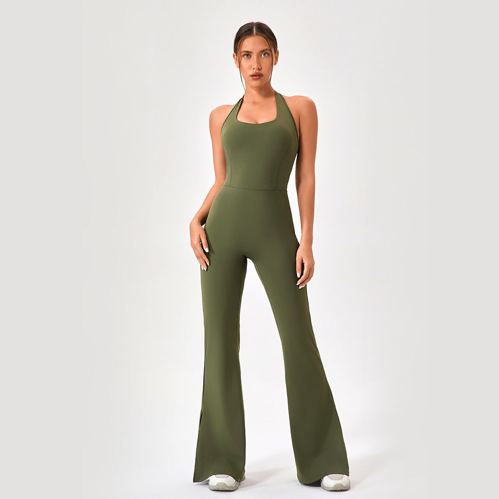 Flared Yoga Bodysuit for Women - Workout Jumpsuit