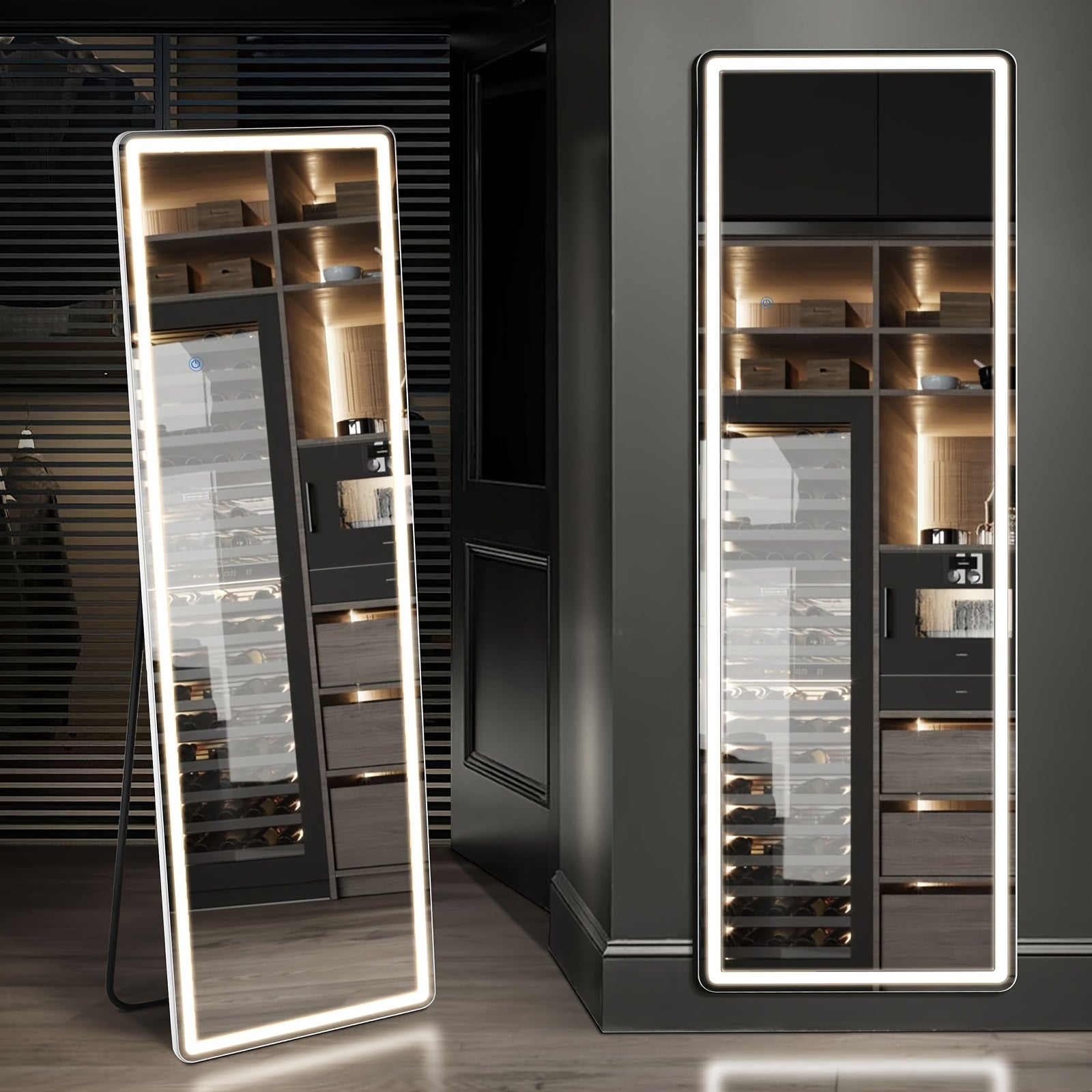 Full-length floor mirror with aluminum frame for bedroom or living room
