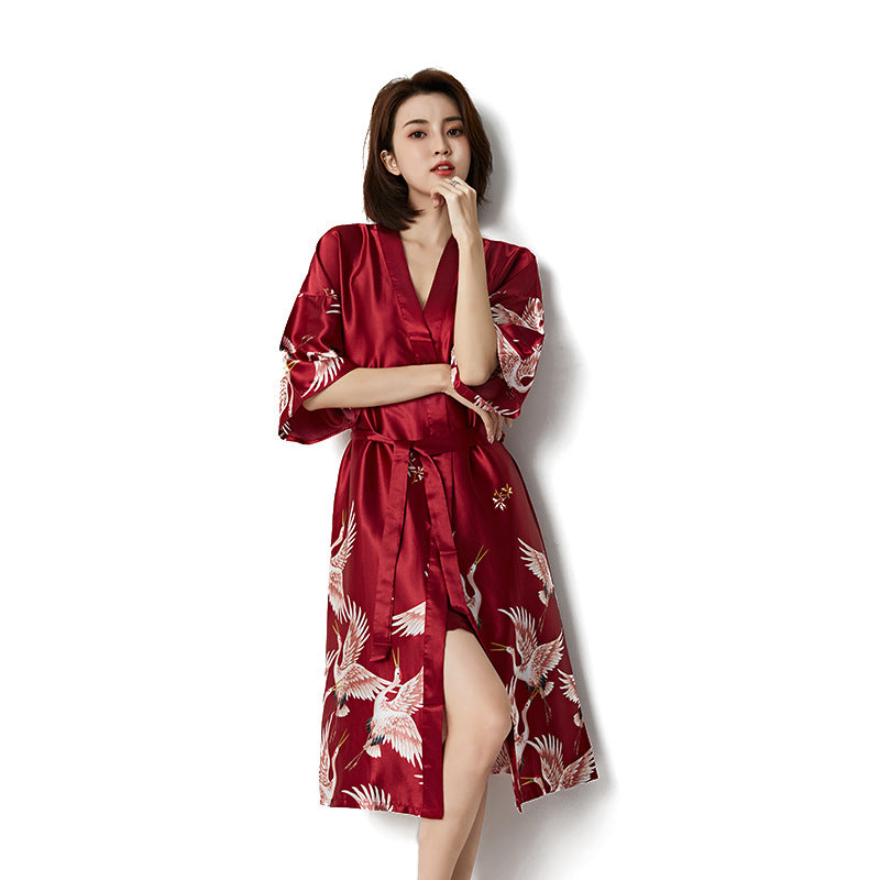 Plus-Size Ice Silk 3/4 Sleeve Nightgown