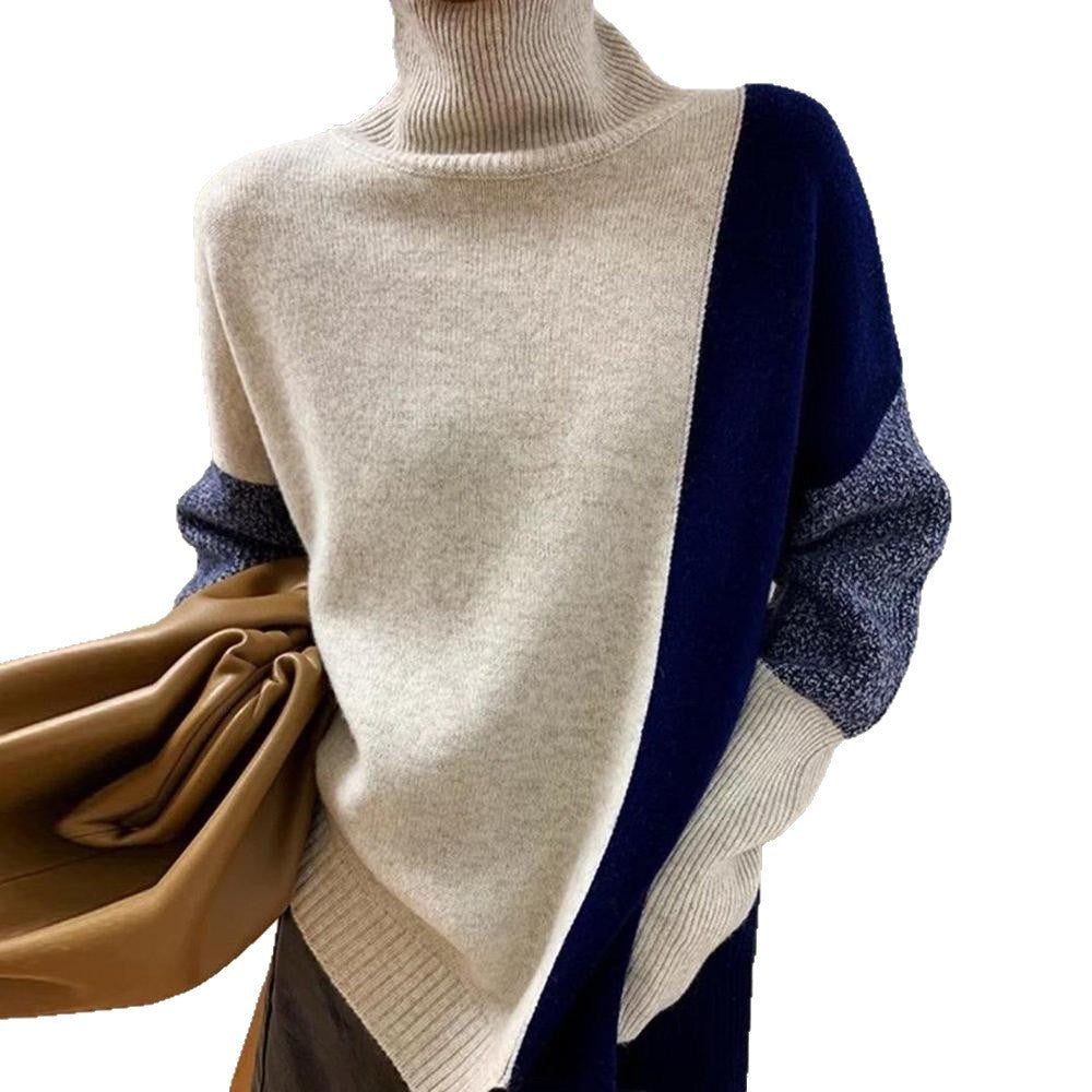 Bestselling Patchwork Color-block Loose Turtleneck Sweater