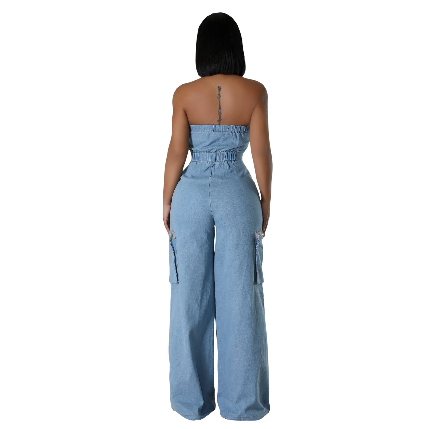 Women's Casual Off-Shoulder Slim-Fit Denim Jumpsuit Overalls