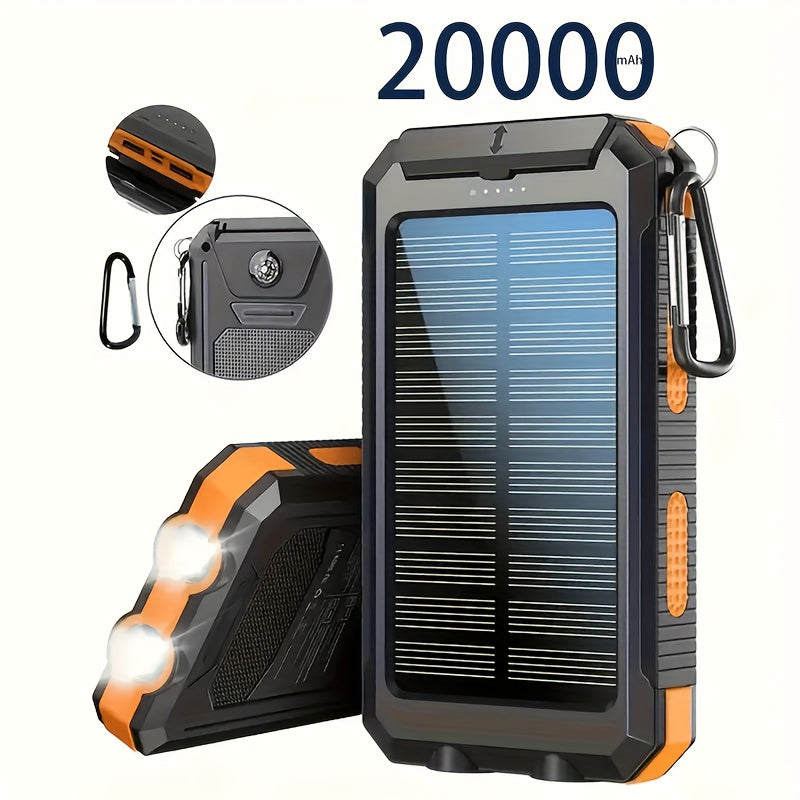 20,000mAh Solar Power Bank with Dual USB Ports and Built-in Flashlight