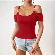 Summer Chic Short-Sleeve Top – Lightweight, Shoulder Strap, Hot Trend