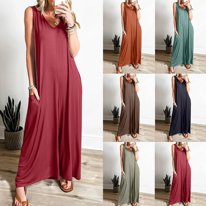 Women's Casual Wide-Leg Pocket Jumpsuit