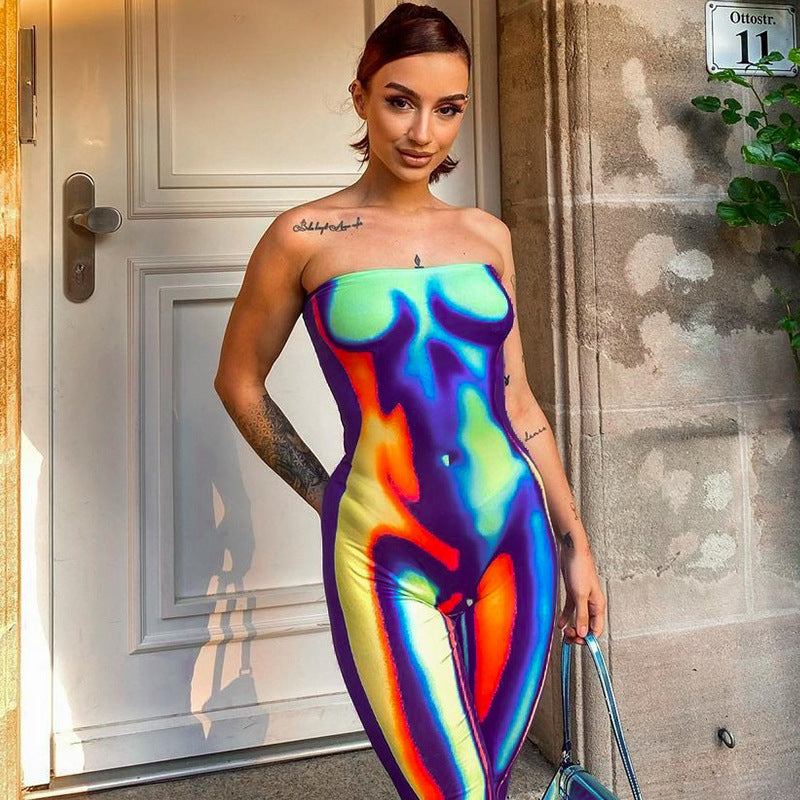 Women's Strapless Printed Bodycon Jumpsuit