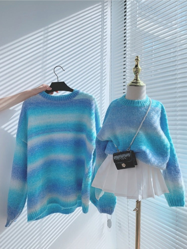 Matching Striped Parent-Child Knit Sweater Coat