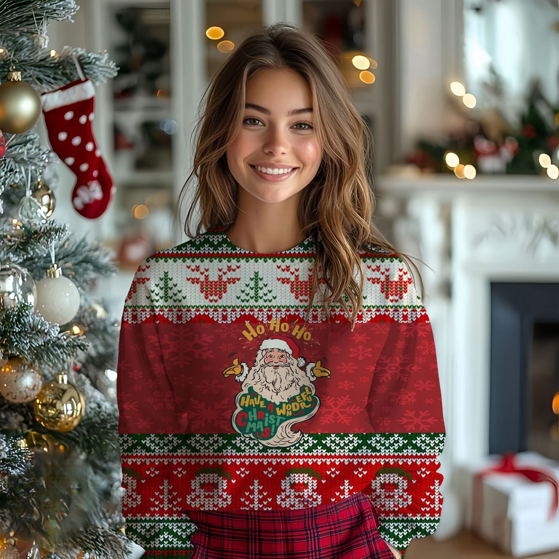 Festive 3D Santa Claus Women's Christmas Pullover Sweater