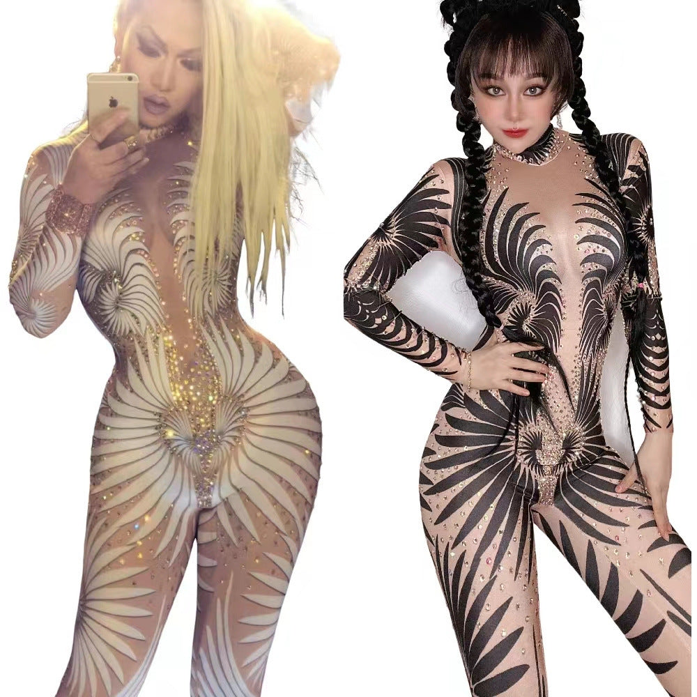 Sexy Rhinestones Jumpsuit Stage Costume