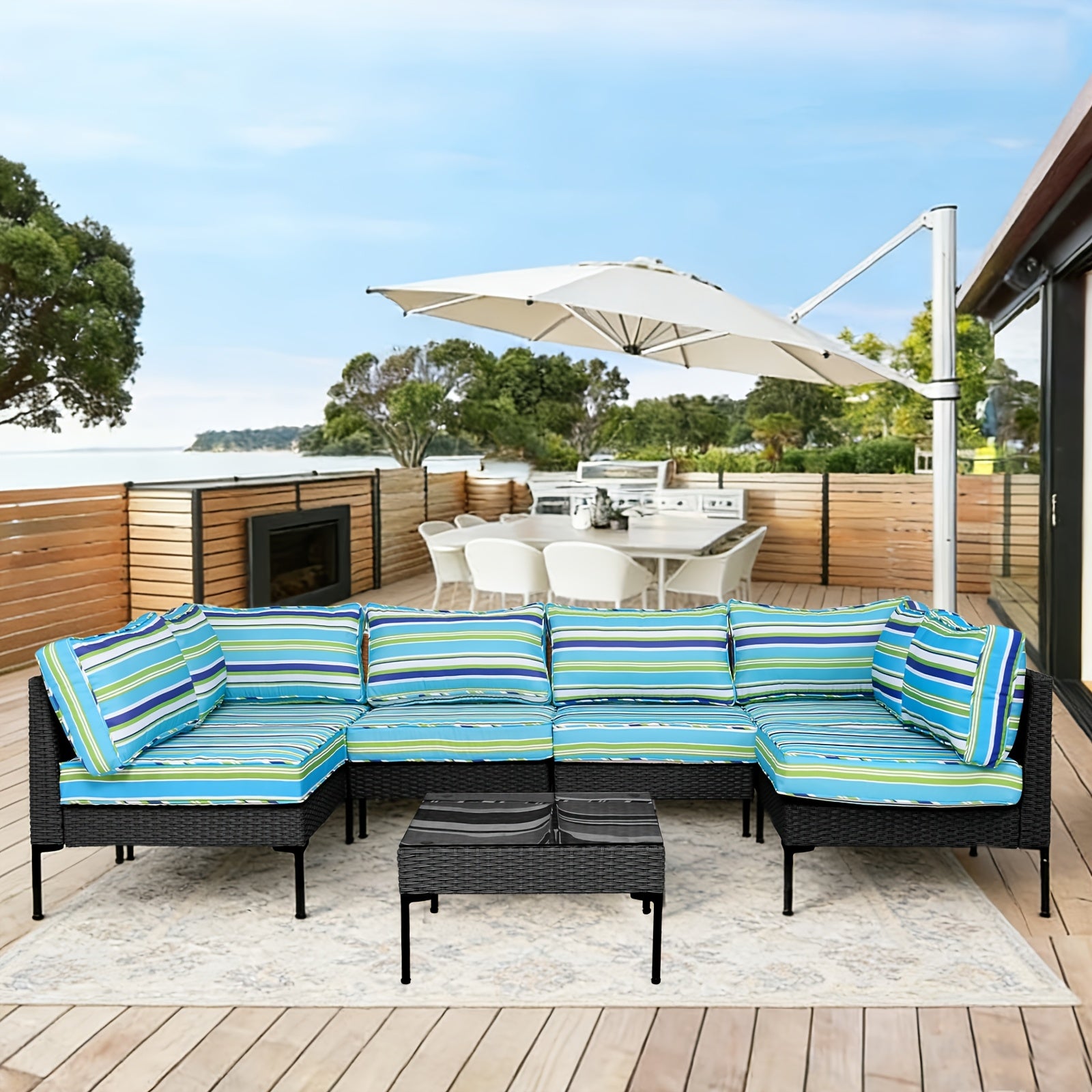 Replacement Cushions for Outdoor Furniture, 14pcs Patio Water-Resistant Replacement Sofa Cushions Splash-Proof And Fade Resistant Couch Cushion Fits 6-Seat Sectional Rattan Conversation Set