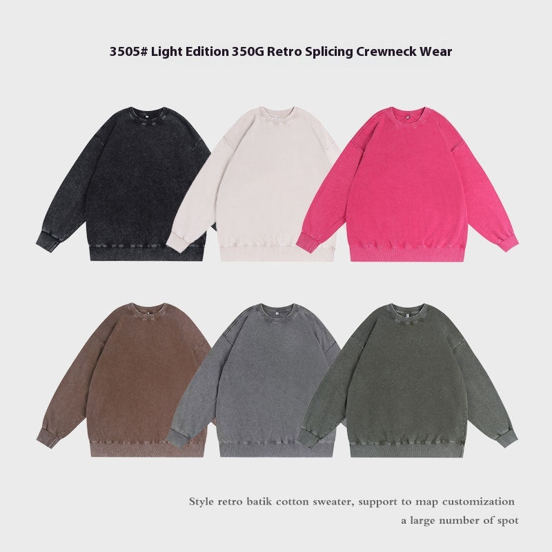 Washed Vintage Round Neck Cotton Long Sleeve Sweatshirt