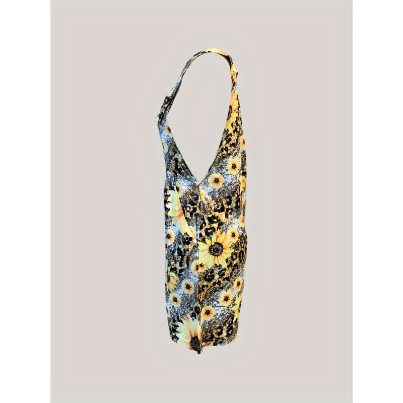 Sunflower Print Sleeveless Boho Jumpsuit
