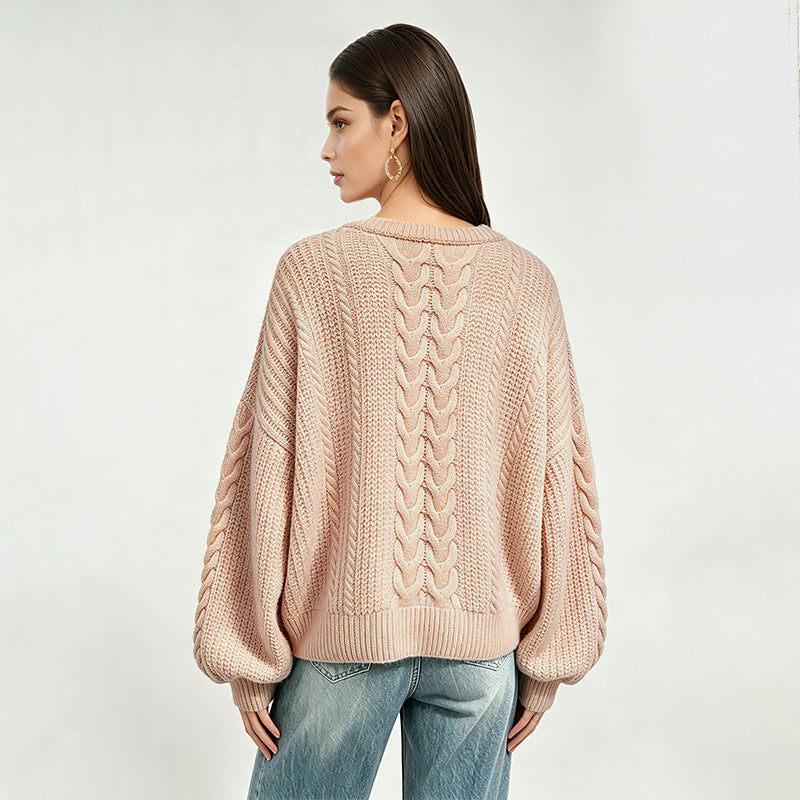 Womens Fallwinter New Arrival Solid-color Crew-neck Pullover Sweater