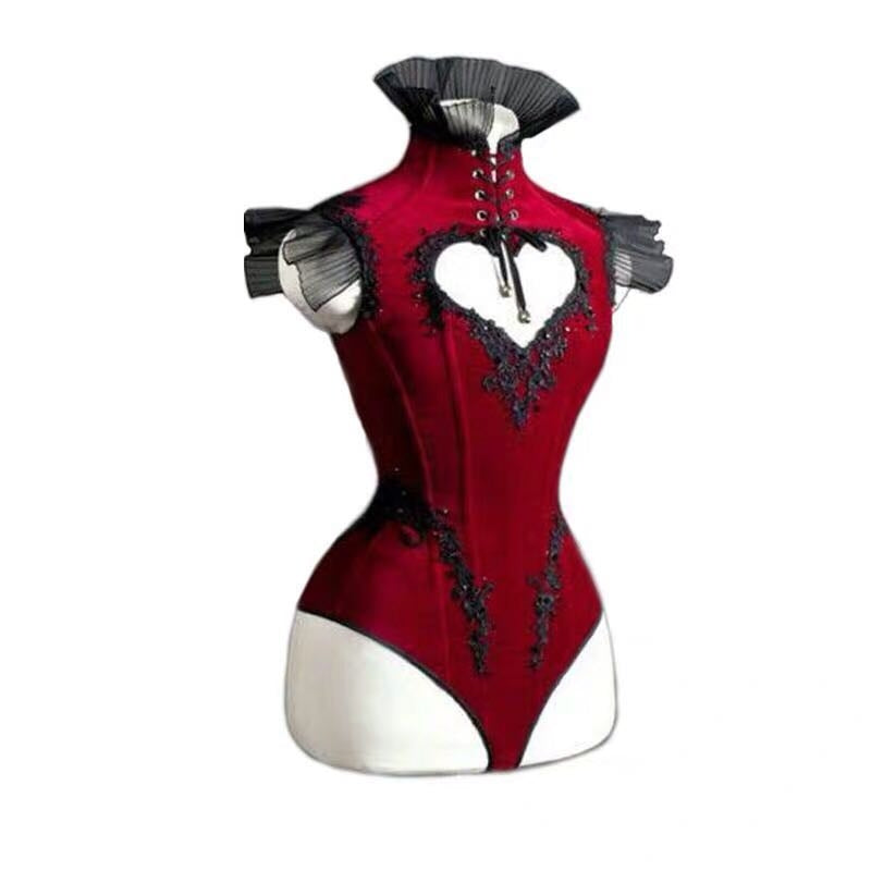 Nightclub Red Hollowed Heart Shape Tied Jumpsuit