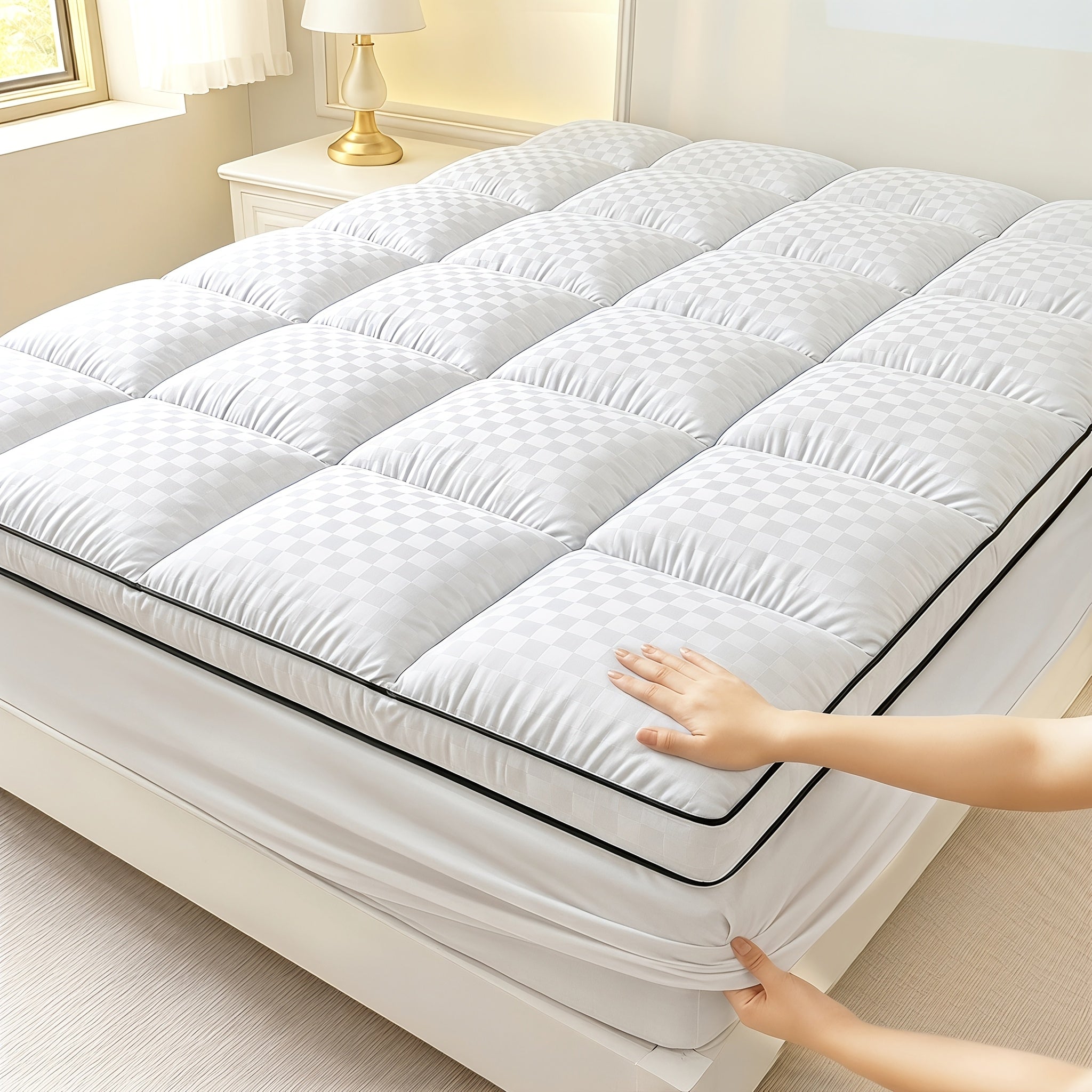 Cooling Mattress Topper – Quilted Pillow‑Top Cover with 1000 GSM Fabric, Fits Deep Pocket Mattresses 8–21 in