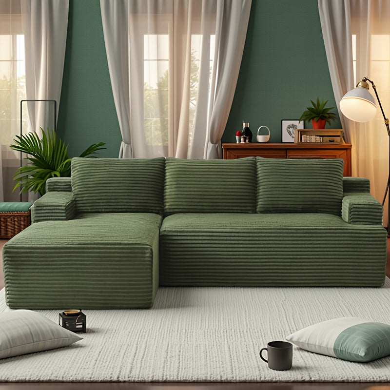 Left chaise L-shaped sectional sofa with memory foam cushions and corduroy upholstery