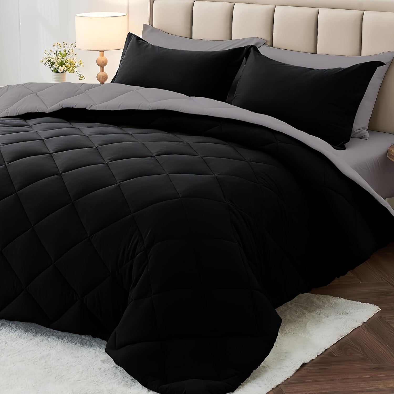 3pcs Solid Colour Checkered Comforter Set - Soft Fabric, Lightweight, All-Season, Twin/Queen/King Size Bed In A Bag, Quilt Set with Breathable Fabric And Easy Care