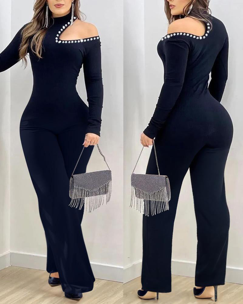 Rhinestone Hollow-Out Slim Jumpsuit for Women
