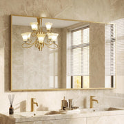 Modern black and gold rectangular wall mirror with thin frame