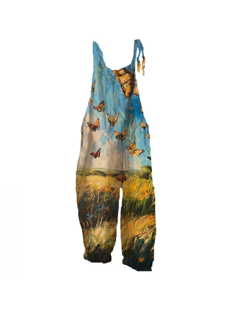3D Printed Casual Suspender Overalls & Wide-Leg Pants