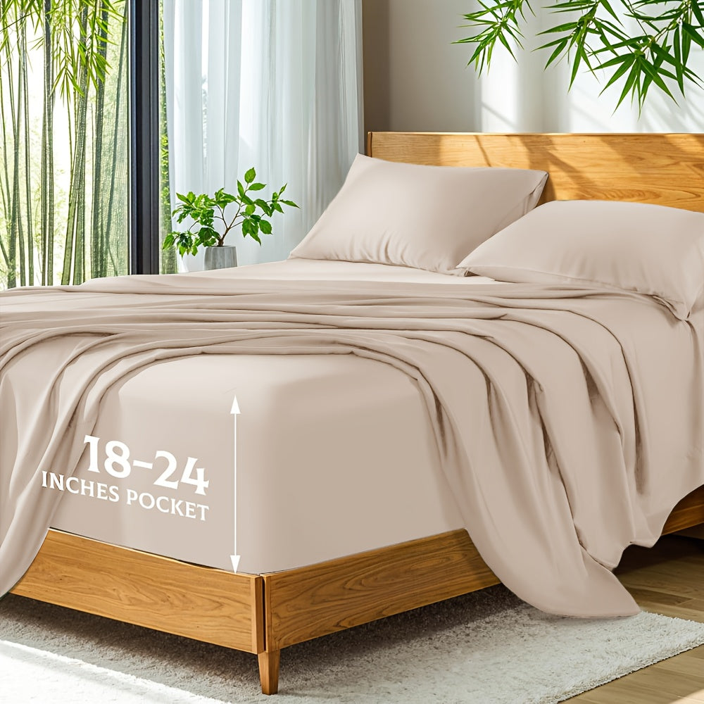 Queen Size Bamboo Sheets - Cooling Breathable Moisture-Wicking Bed Sheets with Deep Pockets, All-Season Luxury Bedding Set for Hot Sleepers