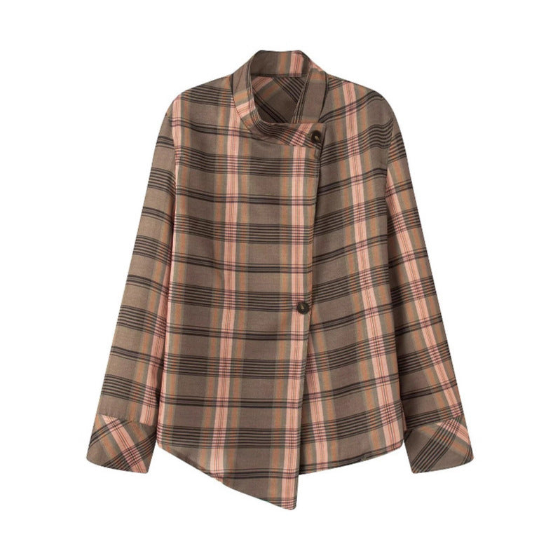 Women's Casual Irregular Plaid Loose Shirt Jacket