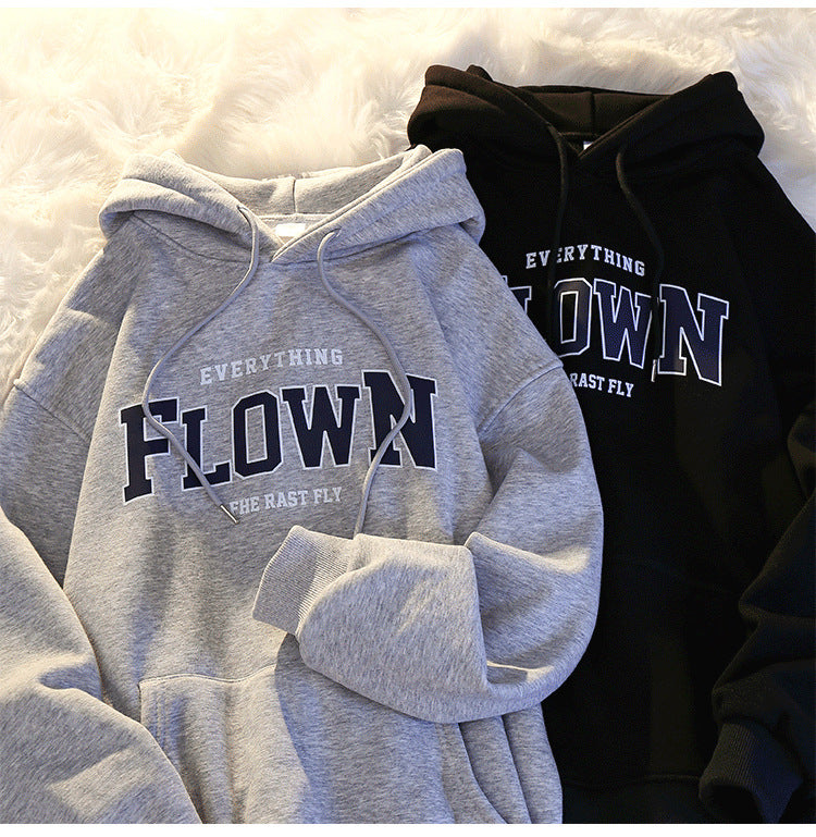 Korean Style Thickened Hooded Letter-Print Women's Sweater
