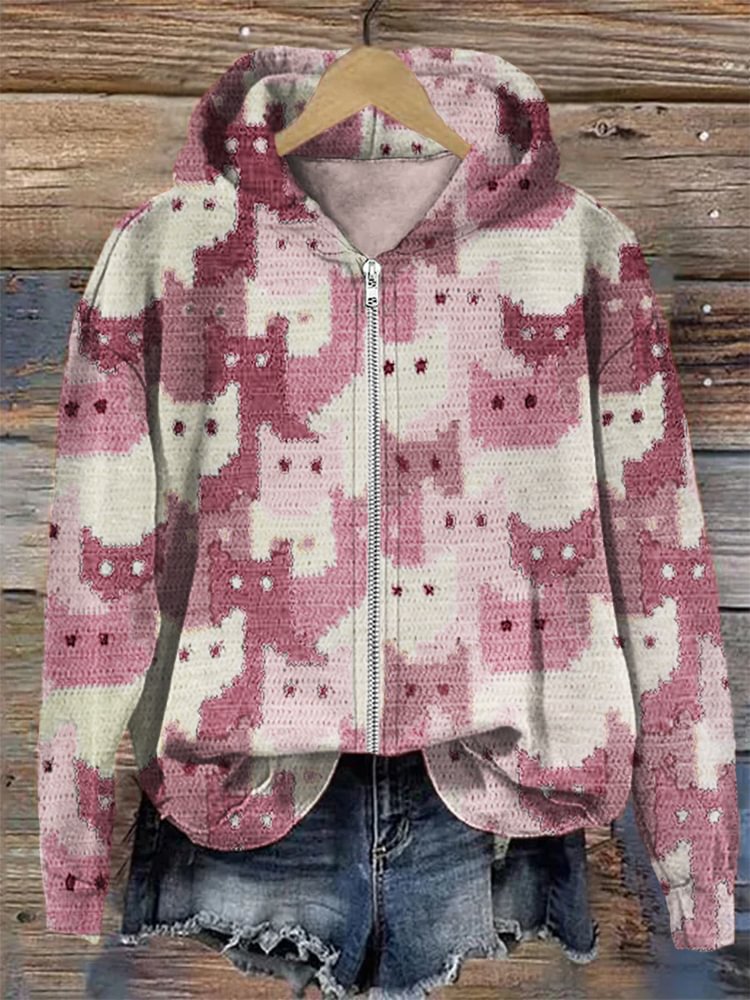 Digital Print Zipper Hooded Sweatshirt