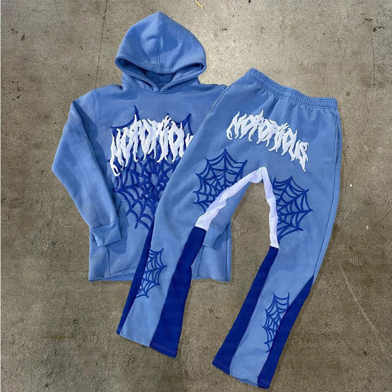 Edgy Spider Web Printed Hoodie & Trousers Set