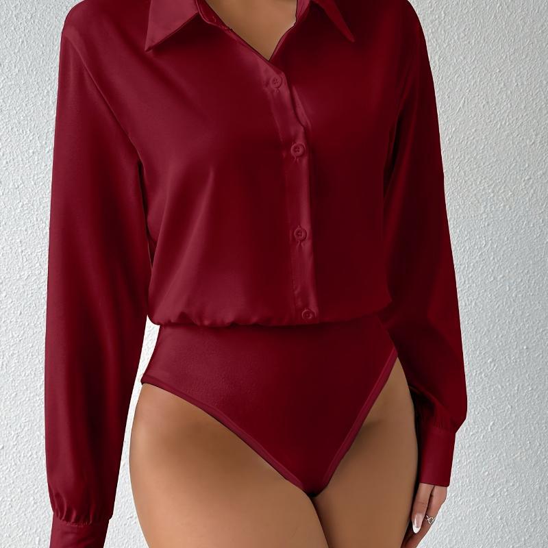 Elegant Button-Front Long Sleeve Solid Jumpsuit